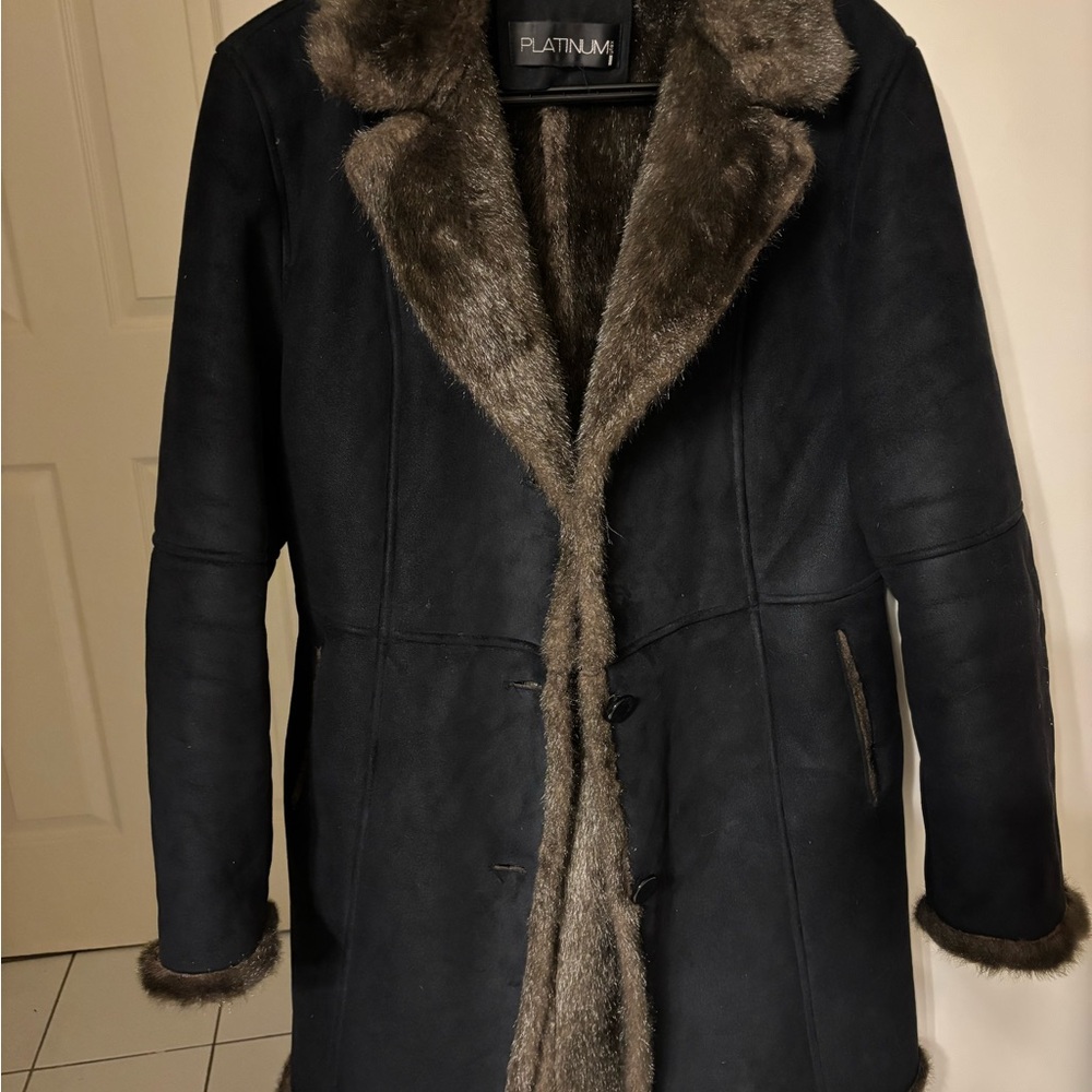 Platinum Women's Elegant Black and Brown Pea Coat